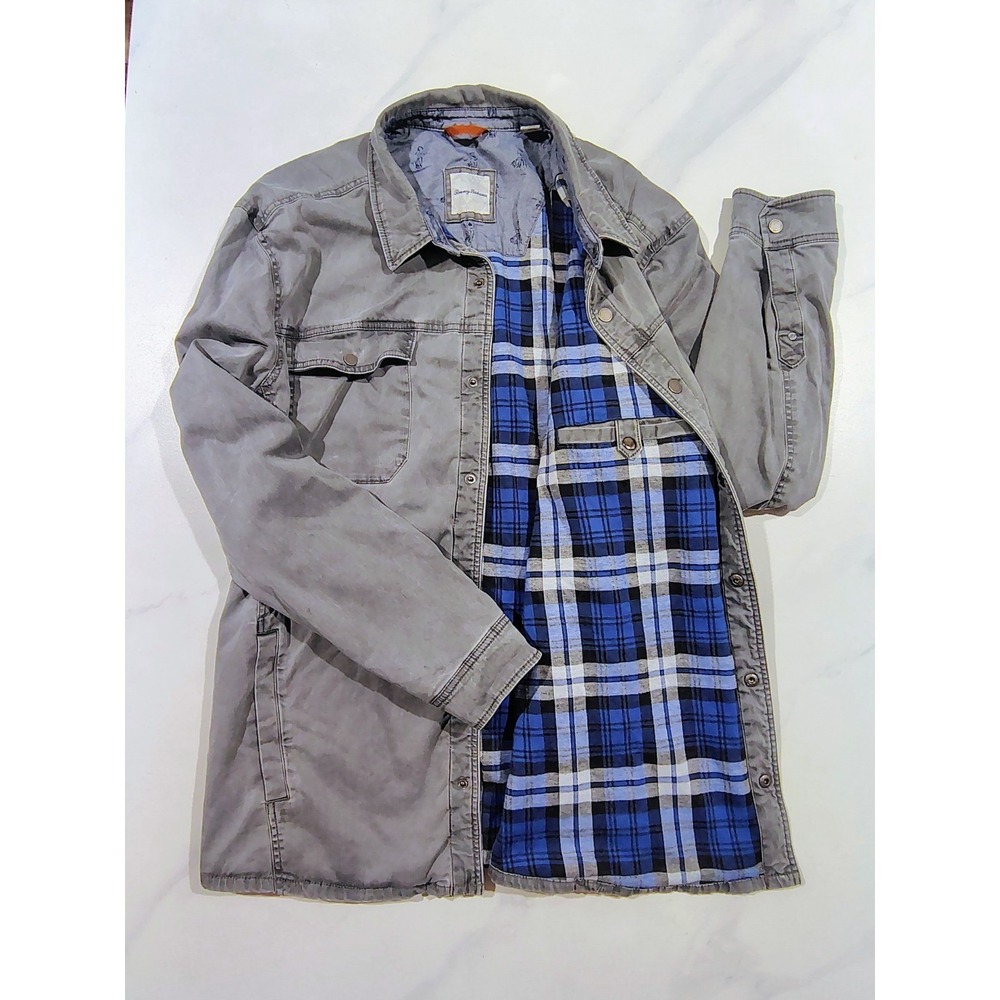 Tommy Bahama Mens Grey Snap Front Shirt Jacket Shacket  2XLT Flannel Lined